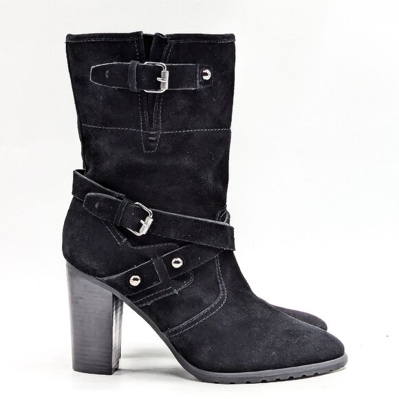 Crown Vintage Women Hadley BLack Suede Retro 90s Moto Heel zip Boots size 10 - Picture 5 of 11